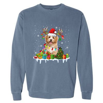 Havanese Dog Santa Reindeer Funny Christmas Lights Dog Meaningful Gift Garment-Dyed Sweatshirt