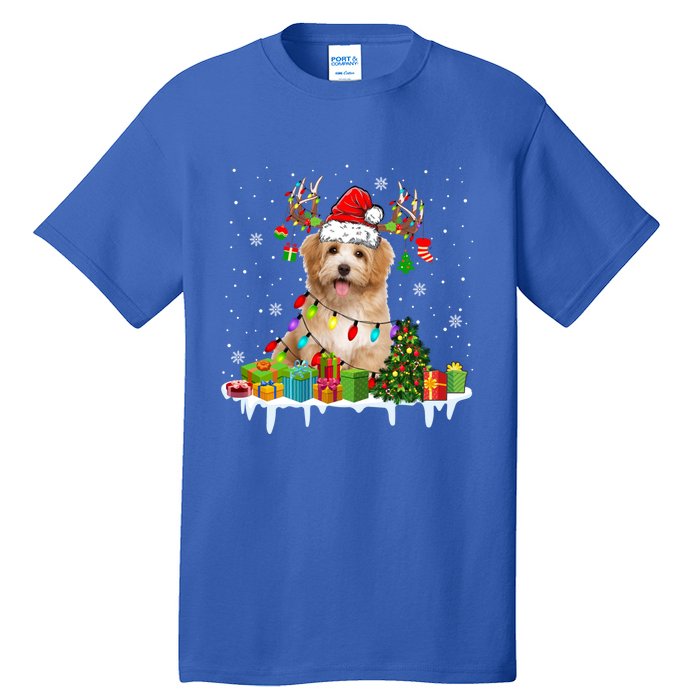 Havanese Dog Santa Reindeer Funny Christmas Lights Dog Meaningful Gift Tall T-Shirt