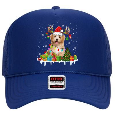 Havanese Dog Santa Reindeer Funny Christmas Lights Dog Meaningful Gift High Crown Mesh Back Trucker Hat