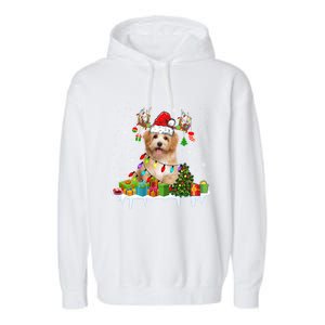 Havanese Dog Santa Reindeer Funny Christmas Lights Dog Meaningful Gift Garment-Dyed Fleece Hoodie