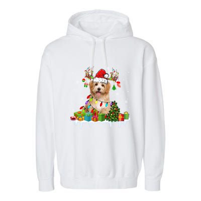 Havanese Dog Santa Reindeer Funny Christmas Lights Dog Meaningful Gift Garment-Dyed Fleece Hoodie