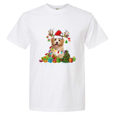 Havanese Dog Santa Reindeer Funny Christmas Lights Dog Meaningful Gift Garment-Dyed Heavyweight T-Shirt