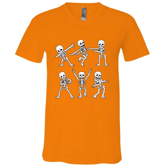 Halloween Dancing Skeletons Dance Challenge V-Neck T-Shirt