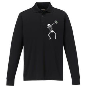 Halloween Dabbing Skeleton Gamer Dab Video Games Funny Gift Performance Long Sleeve Polo