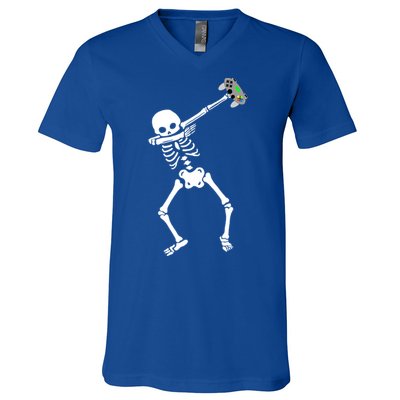 Halloween Dabbing Skeleton Gamer Dab Video Games Funny Gift V-Neck T-Shirt