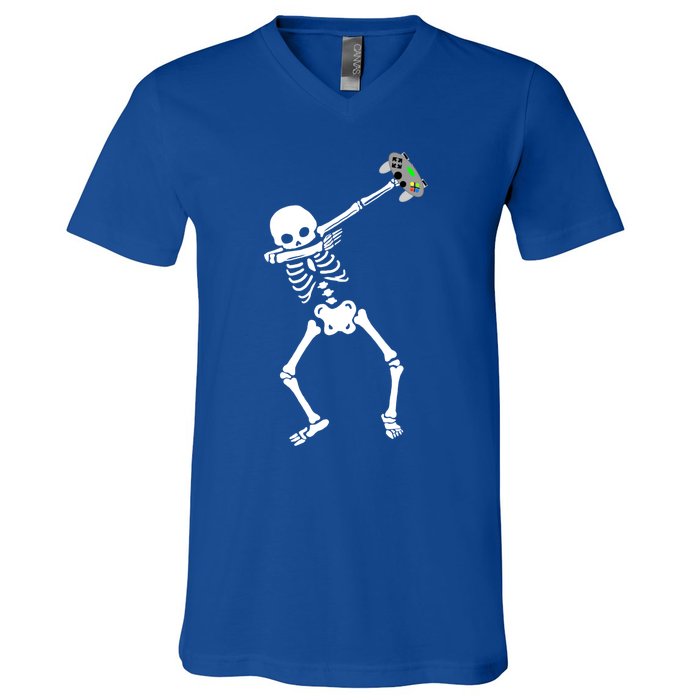 Halloween Dabbing Skeleton Gamer Dab Video Games Funny Gift V-Neck T-Shirt