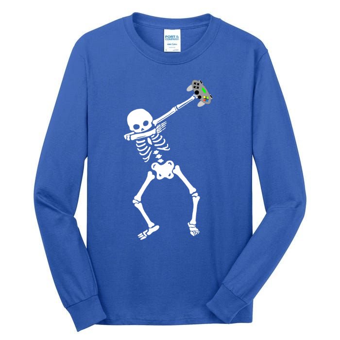 Halloween Dabbing Skeleton Gamer Dab Video Games Funny Gift Tall Long Sleeve T-Shirt