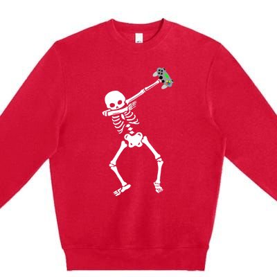 Halloween Dabbing Skeleton Gamer Dab Video Games Funny Gift Premium Crewneck Sweatshirt