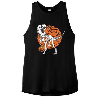 Halloween Dinosaur Skeleton T Rex Scary Pumpkin Moon Ladies PosiCharge Tri-Blend Wicking Tank