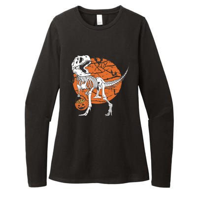 Halloween Dinosaur Skeleton T Rex Scary Pumpkin Moon Womens CVC Long Sleeve Shirt