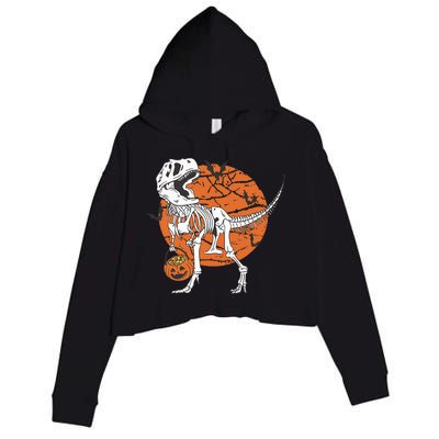 Halloween Dinosaur Skeleton T Rex Scary Pumpkin Moon Crop Fleece Hoodie