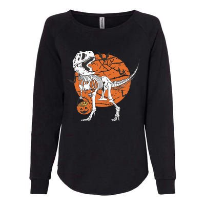 Halloween Dinosaur Skeleton T Rex Scary Pumpkin Moon Womens California Wash Sweatshirt