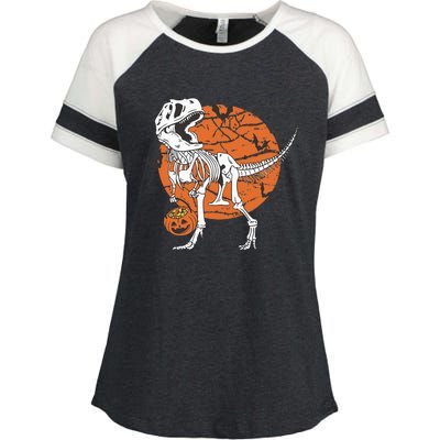 Halloween Dinosaur Skeleton T Rex Scary Pumpkin Moon Enza Ladies Jersey Colorblock Tee