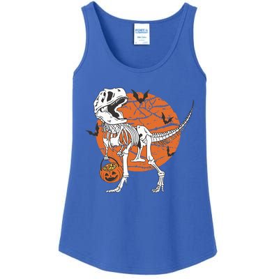 Halloween Dinosaur Skeleton T Rex Scary Pumpkin Moon Ladies Essential Tank