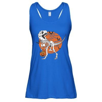 Halloween Dinosaur Skeleton T Rex Scary Pumpkin Moon Ladies Essential Flowy Tank