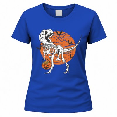 Halloween Dinosaur Skeleton T Rex Scary Pumpkin Moon Women's T-Shirt