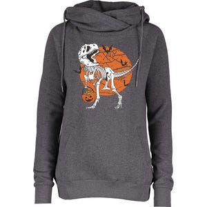 Halloween Dinosaur Skeleton T Rex Scary Pumpkin Moon Womens Funnel Neck Pullover Hood