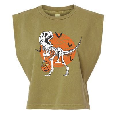 Halloween Dinosaur Skeleton T Rex Scary Pumpkin Moon Garment-Dyed Women's Muscle Tee