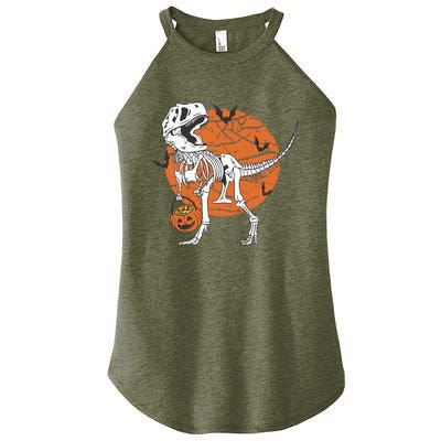 Halloween Dinosaur Skeleton T Rex Scary Pumpkin Moon Women's Perfect Tri Rocker Tank