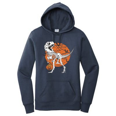 Halloween Dinosaur Skeleton T Rex Scary Pumpkin Moon Women's Pullover Hoodie