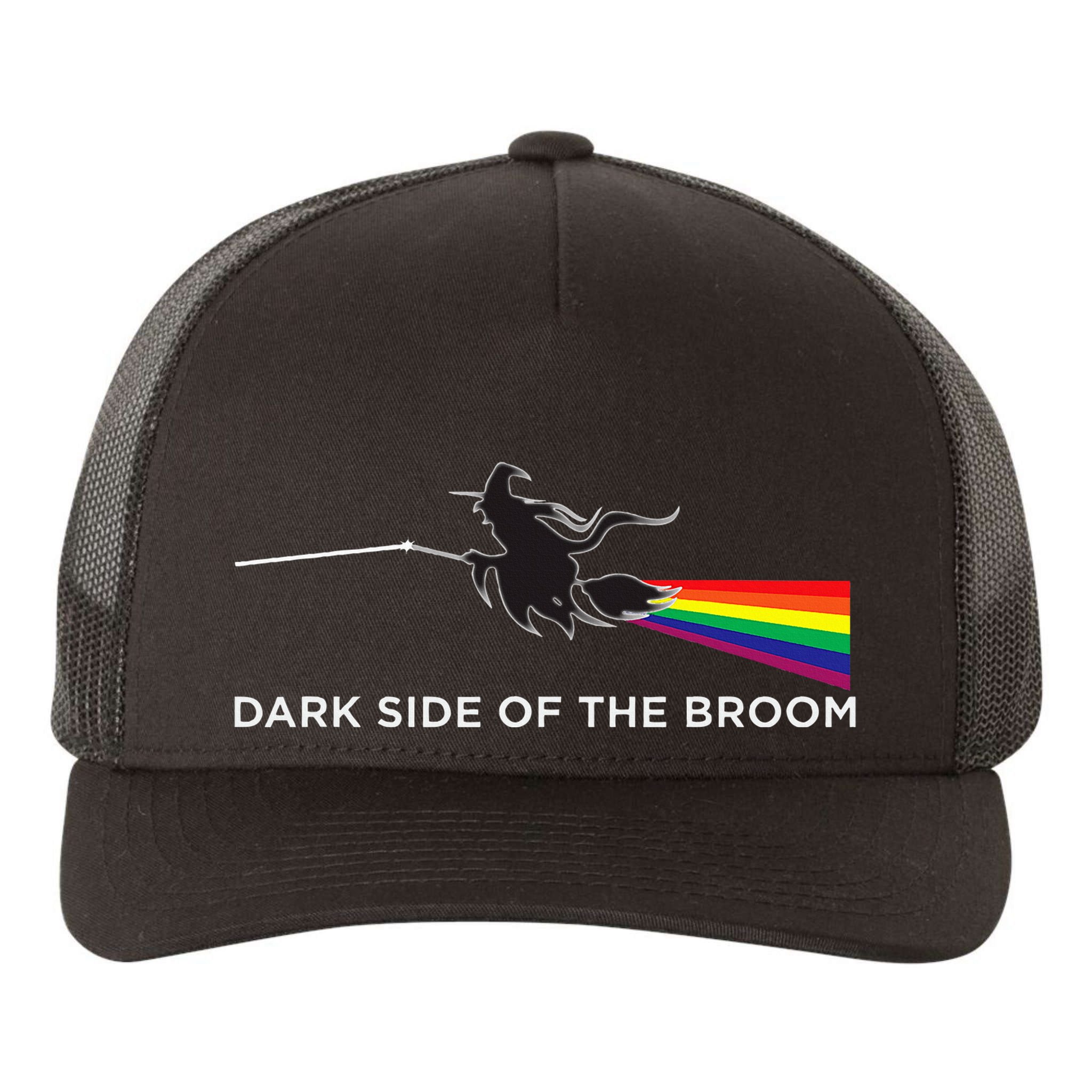 Halloween Dark Side Of The Broom Classic Rock Witch Yupoong Adult 5-Panel Trucker Hat