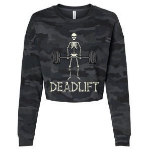 Halloween Deadlift Skeleton Gym Workout Costume Cropped Pullover Crew