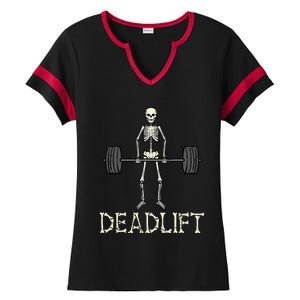 Halloween Deadlift Skeleton Gym Workout Costume Ladies Halftime Notch Neck Tee