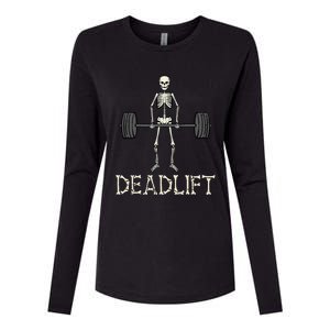 Halloween Deadlift Skeleton Gym Workout Costume Womens Cotton Relaxed Long Sleeve T-Shirt