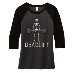 Halloween Deadlift Skeleton Gym Workout Costume Women's Tri-Blend 3/4-Sleeve Raglan Shirt