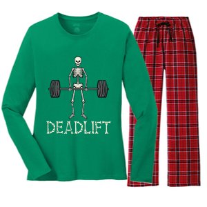 Halloween Deadlift Skeleton Gym Workout Costume Women's Long Sleeve Flannel Pajama Set 