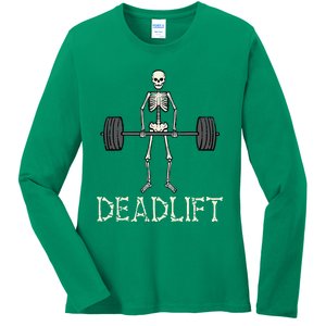 Halloween Deadlift Skeleton Gym Workout Costume Ladies Long Sleeve Shirt