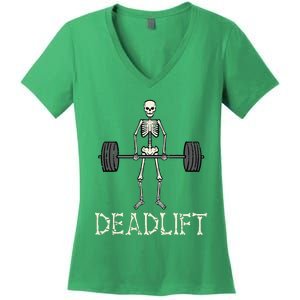 Halloween Deadlift Skeleton Gym Workout Costume Women's V-Neck T-Shirt