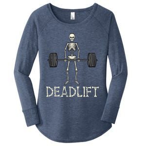 Halloween Deadlift Skeleton Gym Workout Costume Women's Perfect Tri Tunic Long Sleeve Shirt