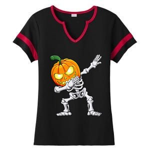 Halloween Dabbing Skeleton Scary Pumpkin Jack O Lantern Ladies Halftime Notch Neck Tee