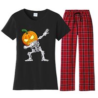 Halloween Dabbing Skeleton Scary Pumpkin Jack O Lantern Women's Flannel Pajama Set