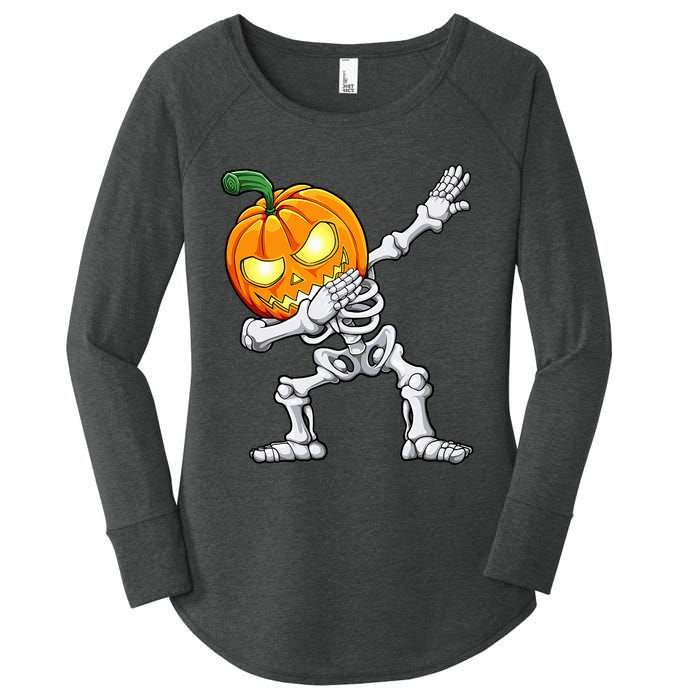 Halloween Dabbing Skeleton Scary Pumpkin Jack O Lantern Women's Perfect Tri Tunic Long Sleeve Shirt