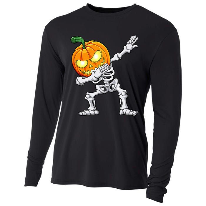 Halloween Dabbing Skeleton Scary Pumpkin Jack O Lantern Cooling Performance Long Sleeve Crew