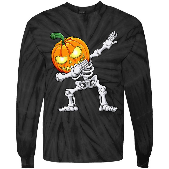 Halloween Dabbing Skeleton Scary Pumpkin Jack O Lantern Tie-Dye Long Sleeve Shirt