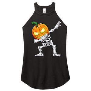 Halloween Dabbing Skeleton Scary Pumpkin Jack O Lantern Women's Perfect Tri Rocker Tank