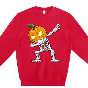 Halloween Dabbing Skeleton Scary Pumpkin Jack O Lantern Premium Crewneck Sweatshirt