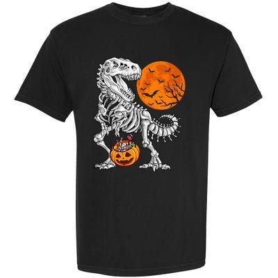 Halloween Dinosaur Skeleton T Rex Scary Pumpkin Moon Garment-Dyed Heavyweight T-Shirt