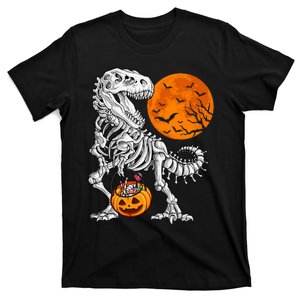 Halloween Dinosaur Skeleton T Rex Scary Pumpkin Moon T-Shirt