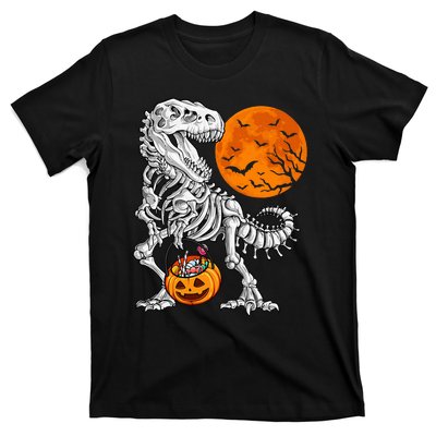 Halloween Dinosaur Skeleton T Rex Scary Pumpkin Moon T-Shirt