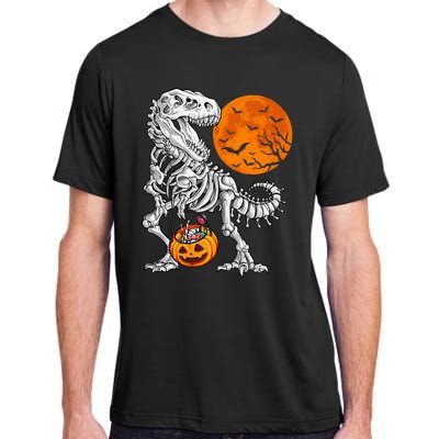 Halloween Dinosaur Skeleton T Rex Scary Pumpkin Moon Adult ChromaSoft Performance T-Shirt