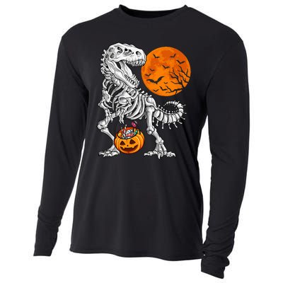 Halloween Dinosaur Skeleton T Rex Scary Pumpkin Moon Cooling Performance Long Sleeve Crew