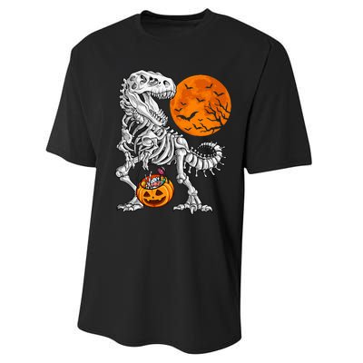 Halloween Dinosaur Skeleton T Rex Scary Pumpkin Moon Performance Sprint T-Shirt