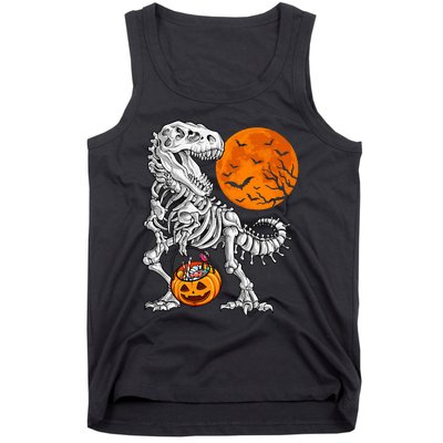 Halloween Dinosaur Skeleton T Rex Scary Pumpkin Moon Tank Top