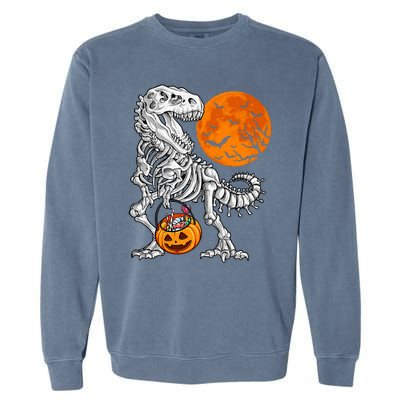 Halloween Dinosaur Skeleton T Rex Scary Pumpkin Moon Garment-Dyed Sweatshirt