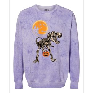 Halloween Dinosaur Skeleton T Rex Scary Pumpkin Moon Great Gift Colorblast Crewneck Sweatshirt