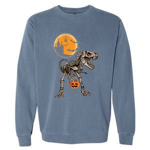 Halloween Dinosaur Skeleton T Rex Scary Pumpkin Moon Great Gift Garment-Dyed Sweatshirt